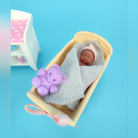 Mattel MTM AA Barbie Doll & Zuru My Mini AA Baby Girl + Nursery Accessories Lot - Picture 10 of 12